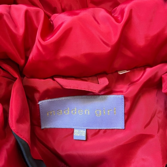 Madden Girl Red Puffer Jacket Faux Fur Hood XXL Juniors | Winter Cozy Chic - Picture 10 of 15